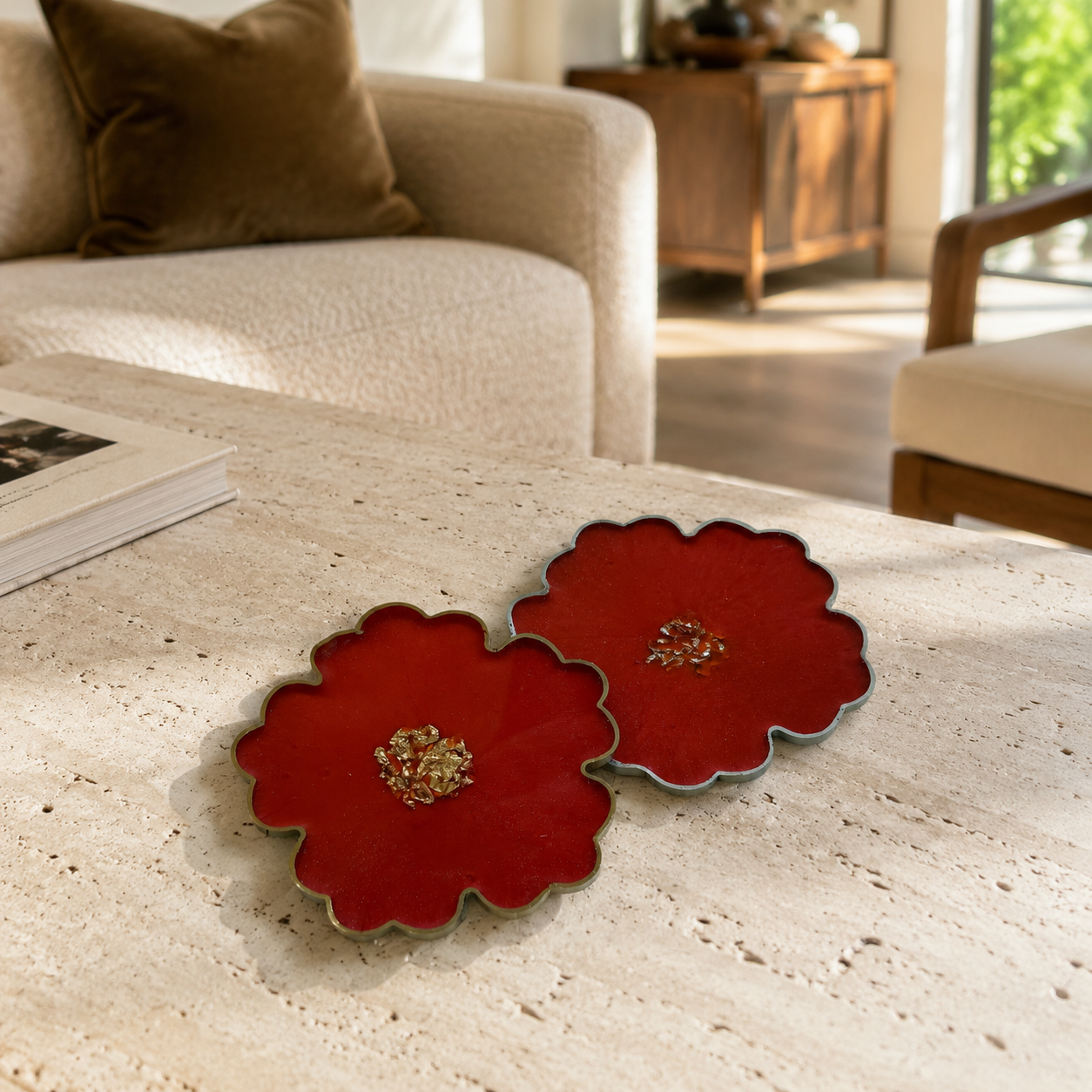 Red, Orange, Yellow Flower Coasters epoxy resin