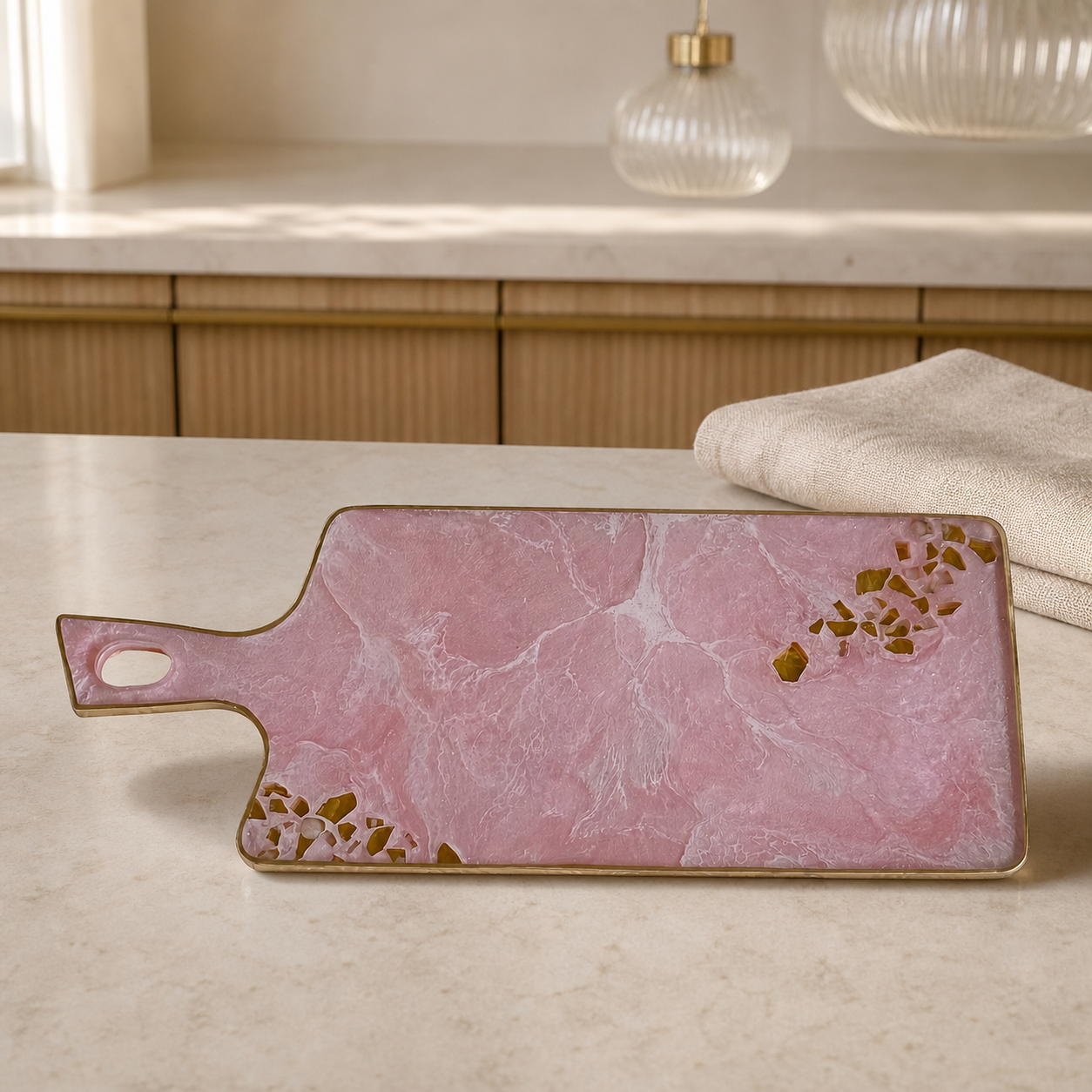Light Pink Cheese board, 3 sizes handmade epoxy resin geode design