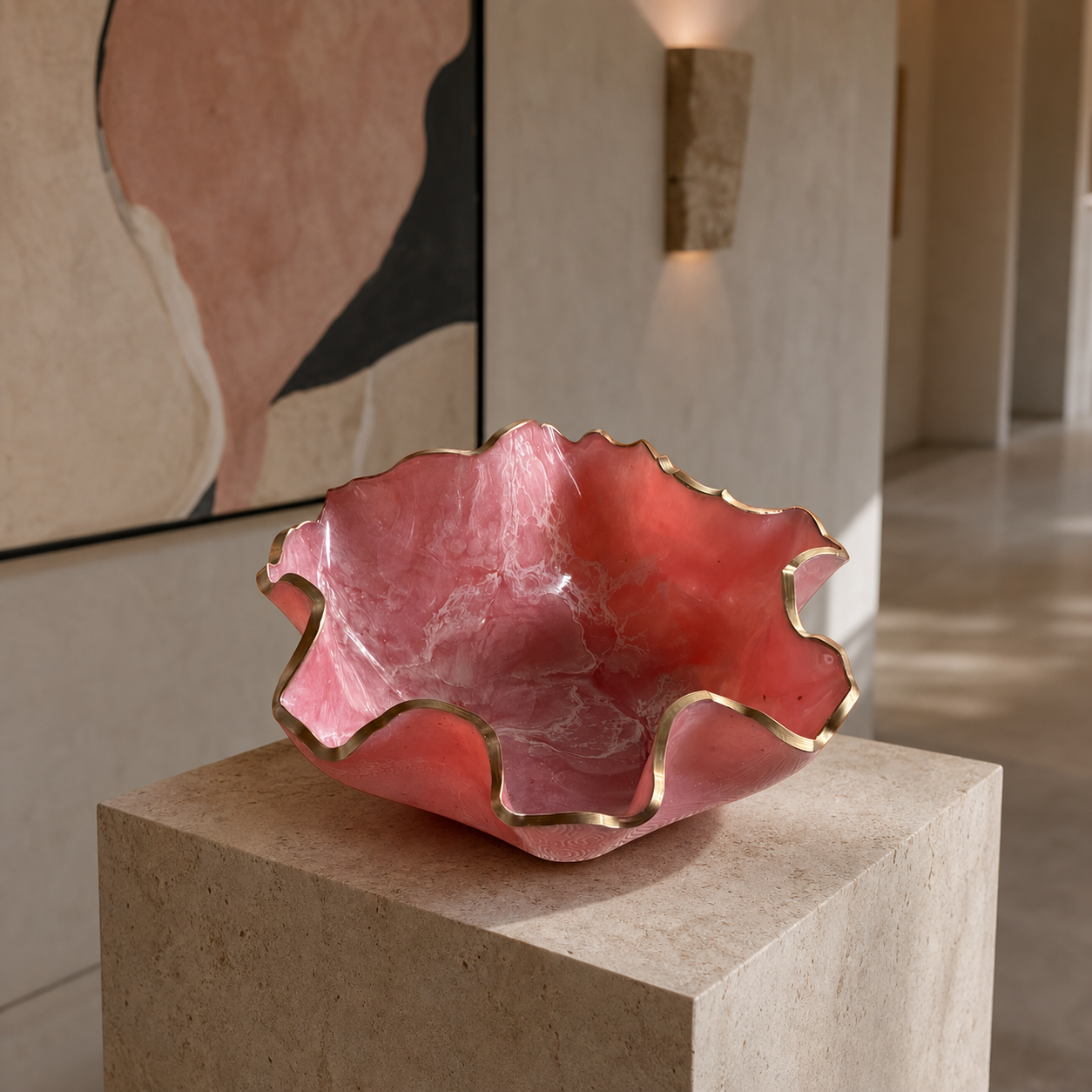 Medium light Pink bowl, 11x3" geode design epoxy resin