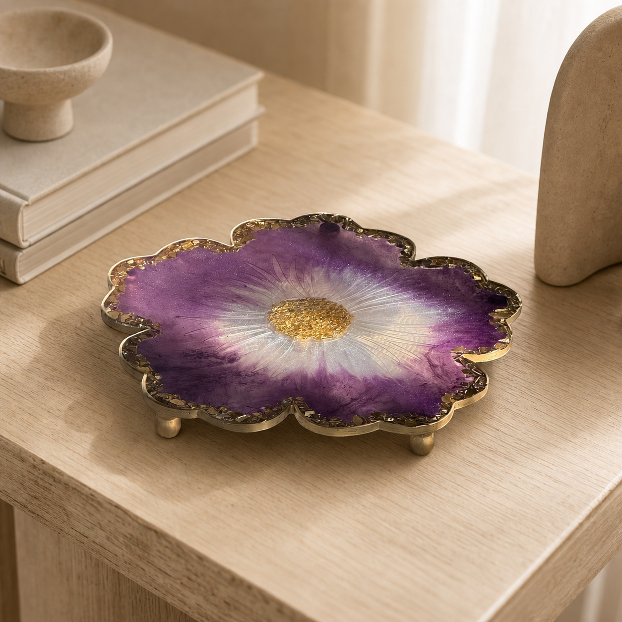 Purple Flower tray with matching coasters