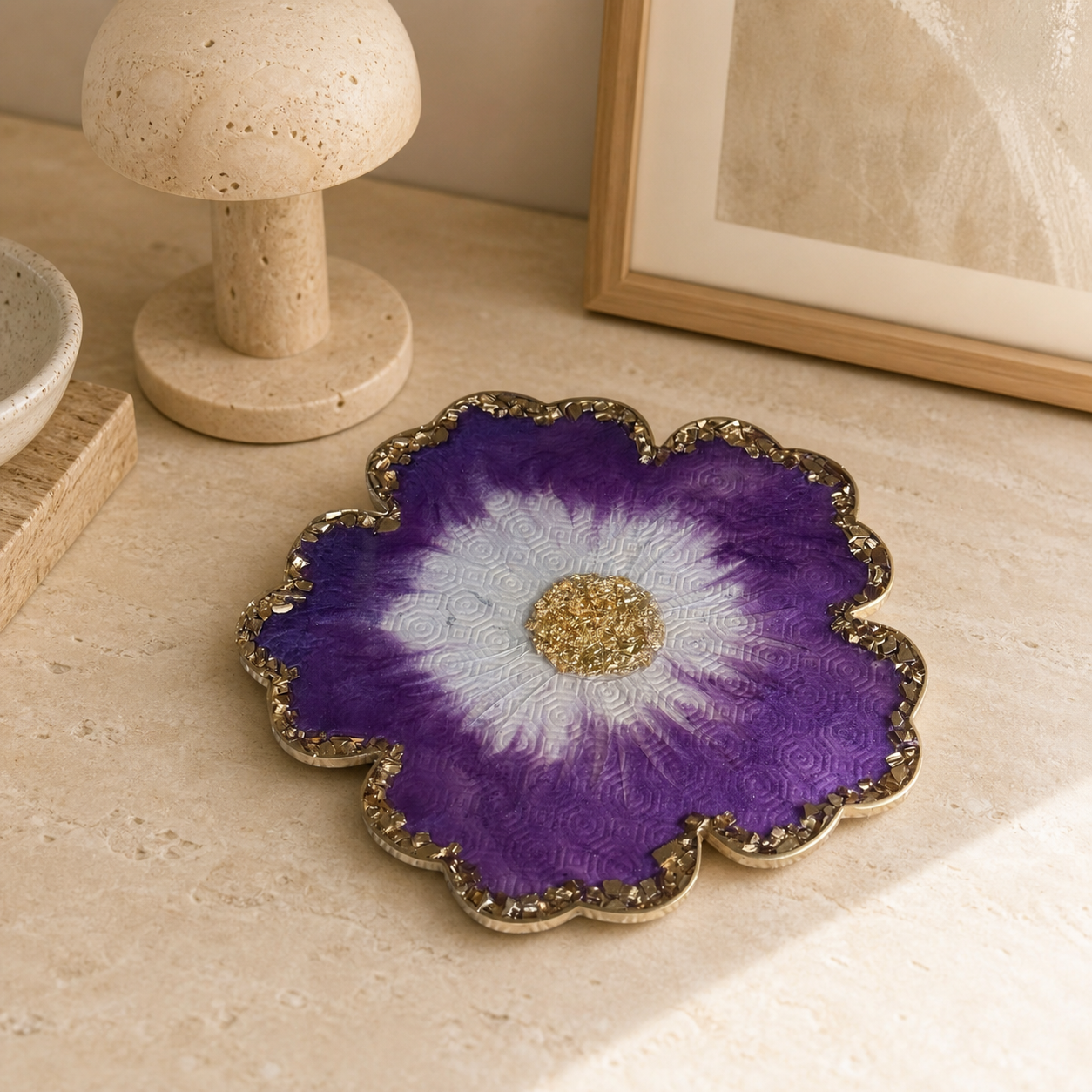 Purple Flower tray with matching coasters