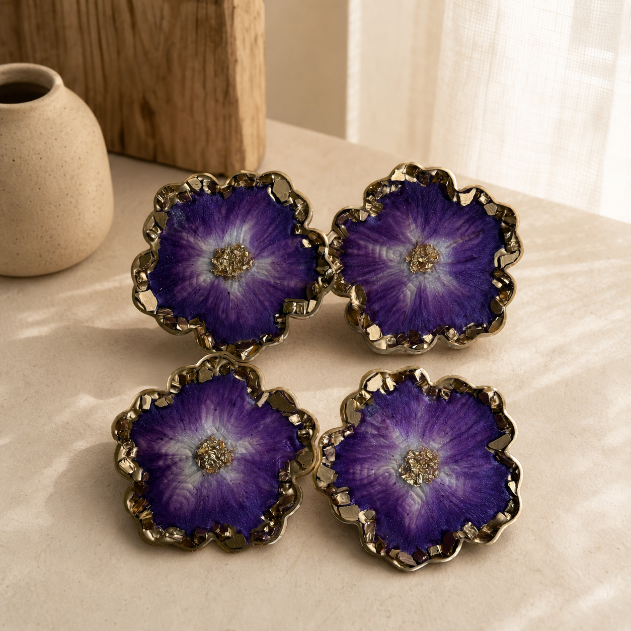 Purple Flower tray with matching coasters