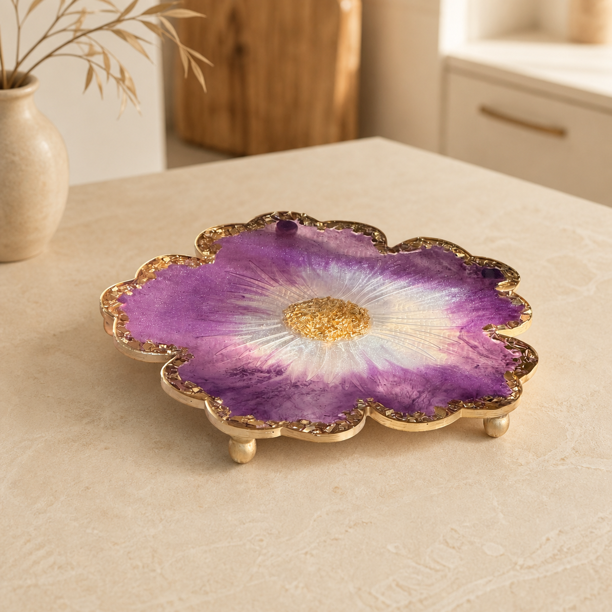 Purple Flower tray with matching coasters