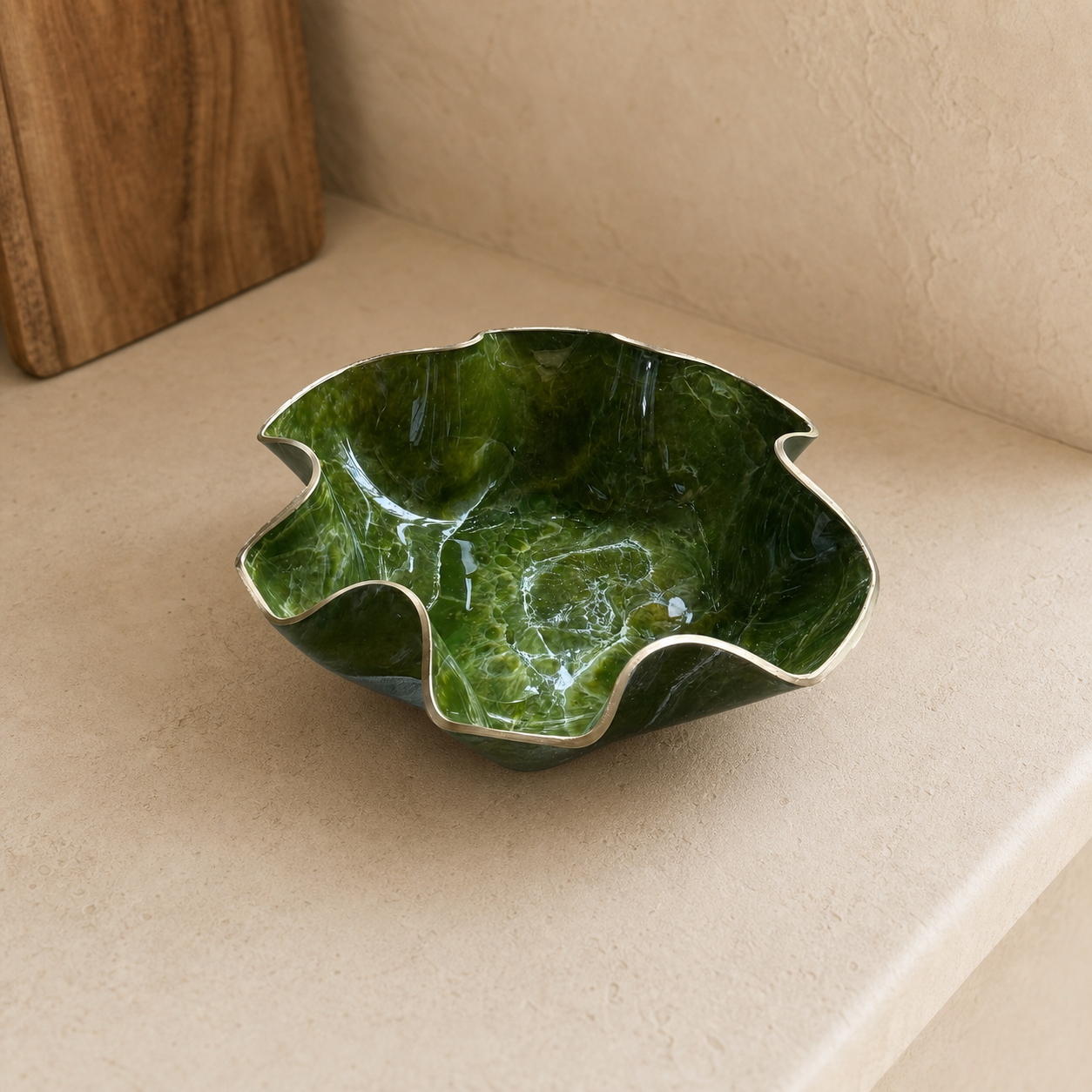 XLarge Olive Green bowl, 18x6" geode design epoxy resin