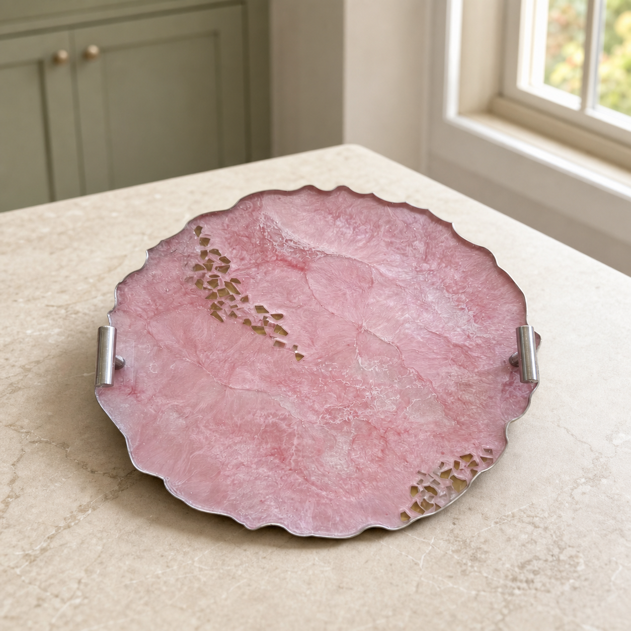 Light Pink tray handmade epoxy resin geode design
