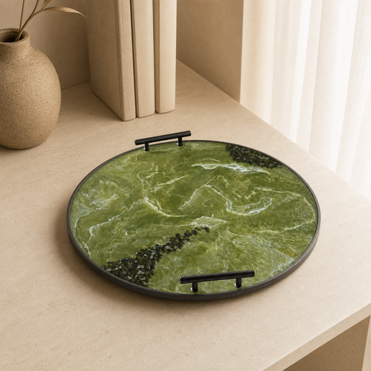 Olive Green Ottoman tray handmade epoxy resin geode design