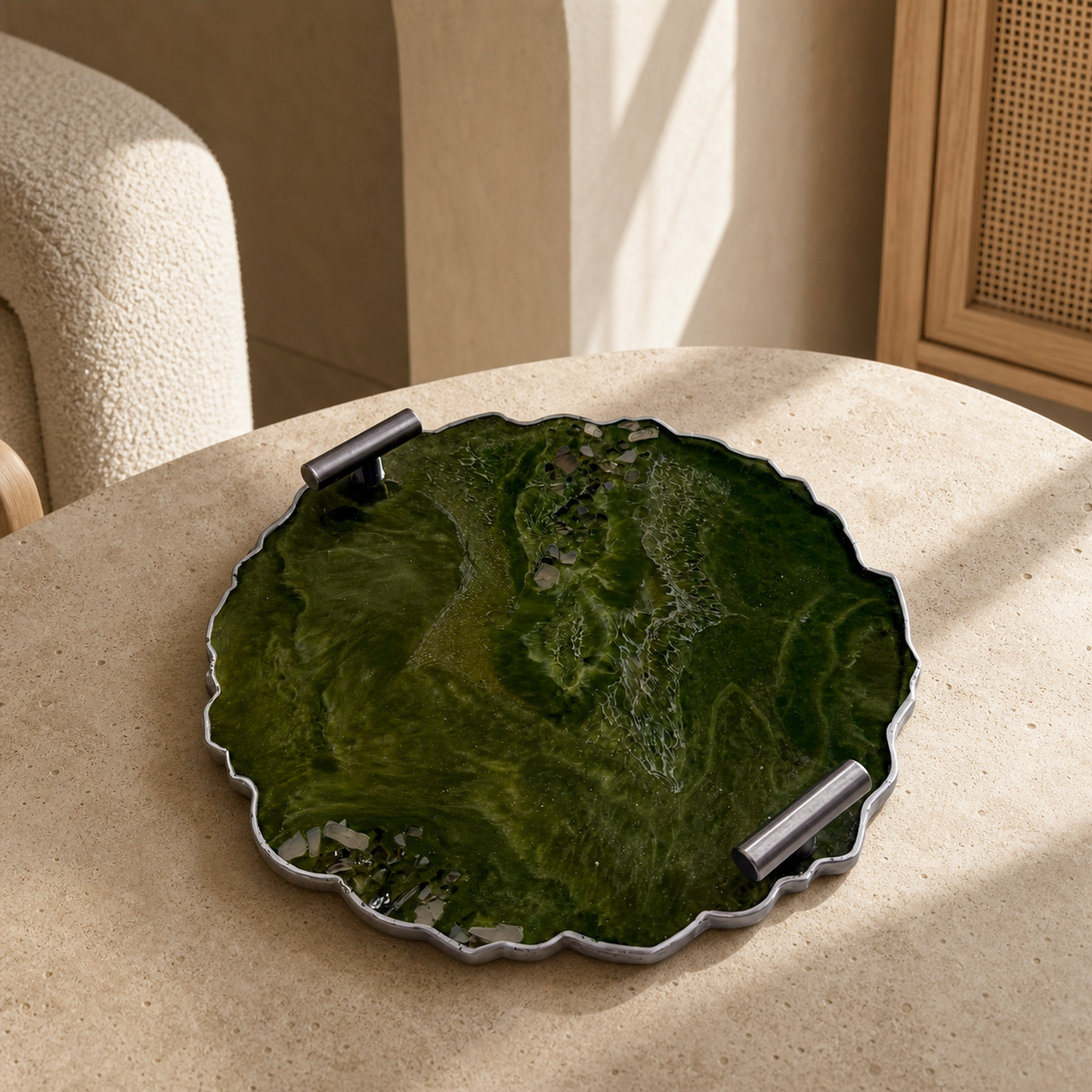 Olive Green tray handmade epoxy resin geode design