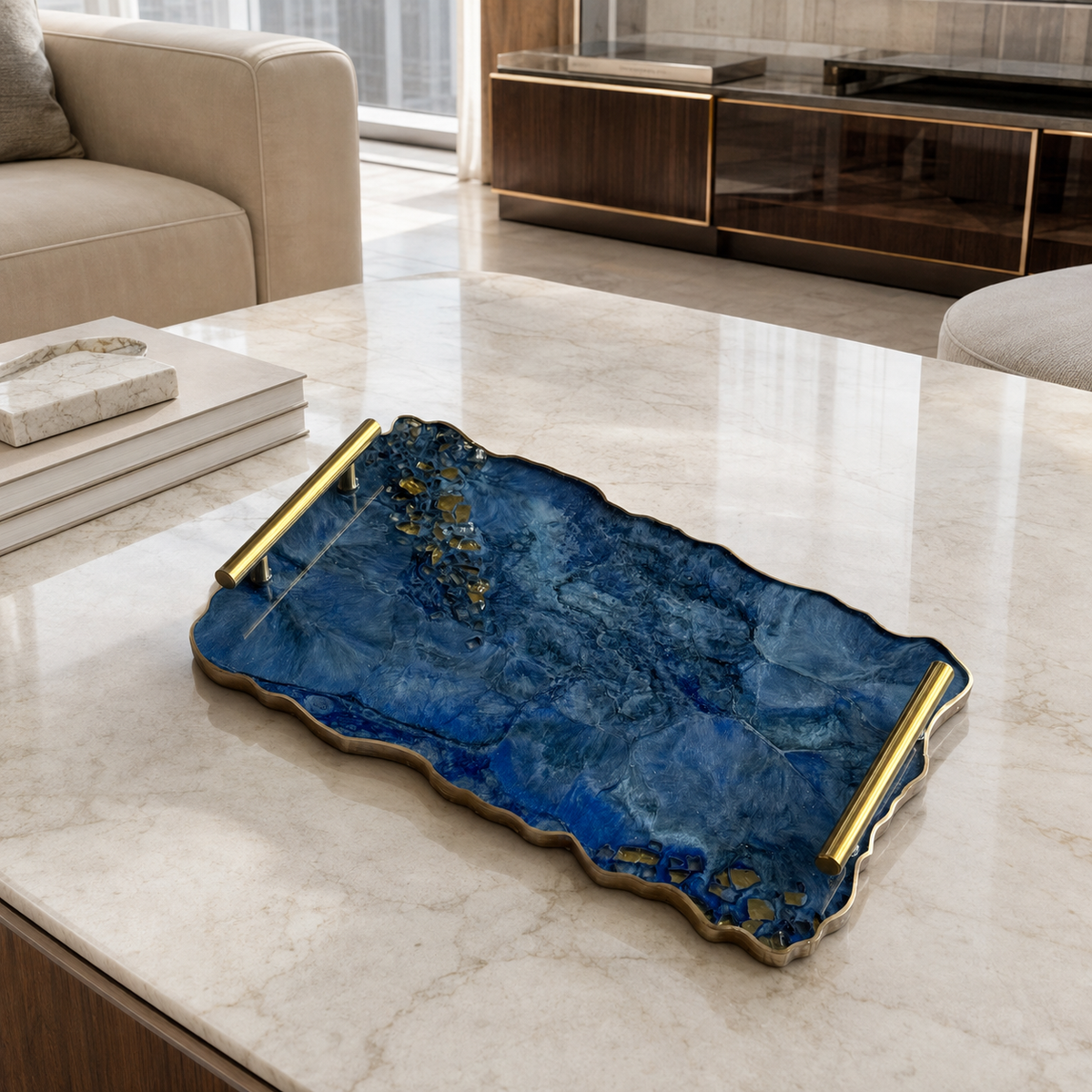 Blue tray handmade epoxy resin geode design