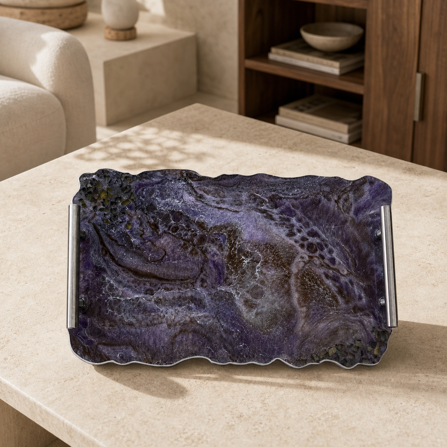Purple and Brown tray handmade epoxy resin geode design