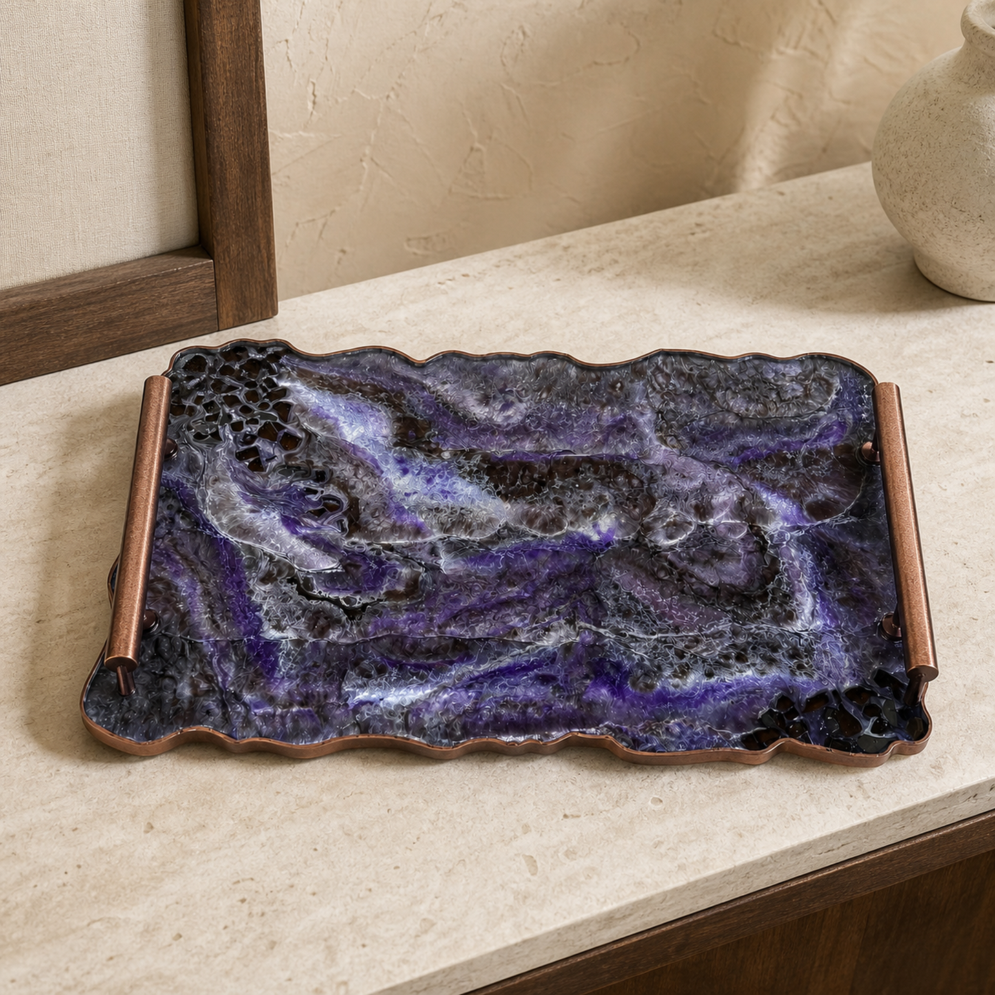 Purple and Brown tray handmade epoxy resin geode design