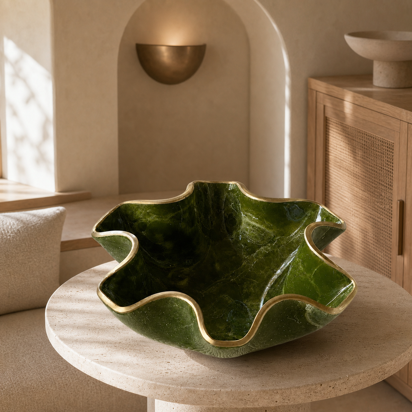 Small Olive green bowl, 8x3" geode design epoxy resin