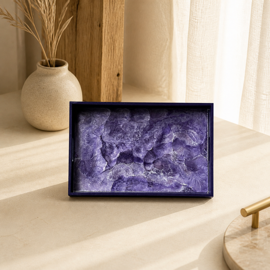 Purple wooden tray handmade epoxy resin geode design, 3 sizes